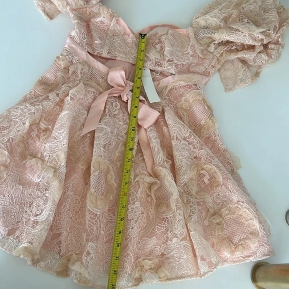 For Love & Lemons Meredith Embroidered Strappy Lace Puff Sleeve Mini Dress - Picture 14 of 15